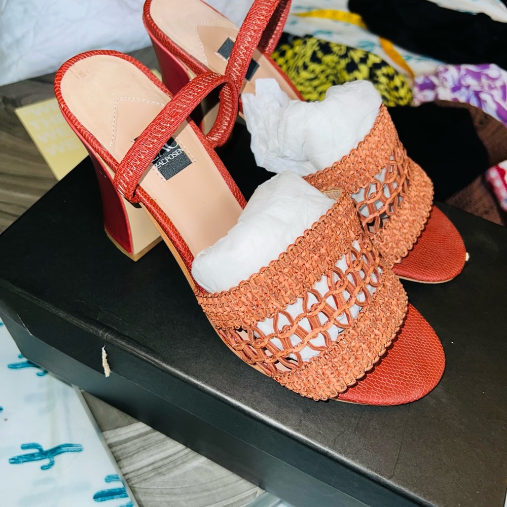 Super cute Zac Posen sling back crochet burnt sienna heels
